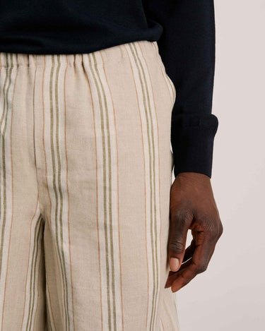 ANOTHER ASPECT Linen Shorts Green Striped - KYOTO - ANOTHER ASPECT