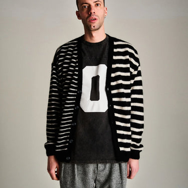 Pop Trading Company mohair striped knitted cardigan BLACK/WHITE