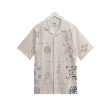 Wax London DIDCOT SS SHIRT DOODLE EMBROIDERY ECRU / MULTI