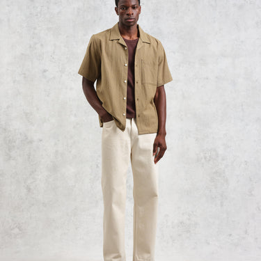 Wax London DIDCOT SS SHIRT W. PKT SLUB STRIPE KHAKI