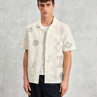 Wax London DIDCOT SS SHIRT DOODLE EMBROIDERY ECRU / MULTI