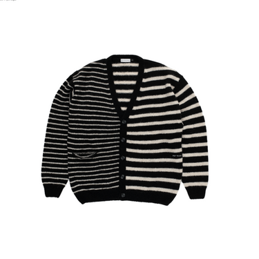 Pop Trading Company mohair striped knitted cardigan BLACK/WHITE