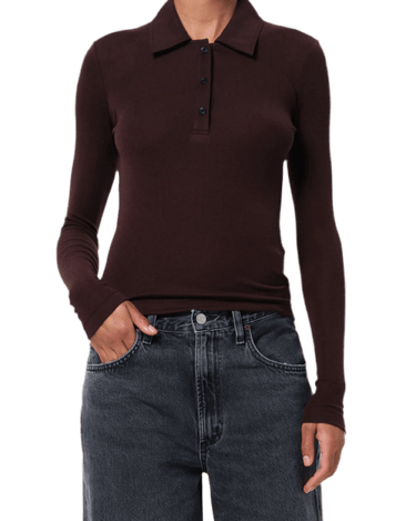 AGOLDE AMOS L/S JOHNNY collar polo TORO Bordeaux - KYOTO - AGOLDE