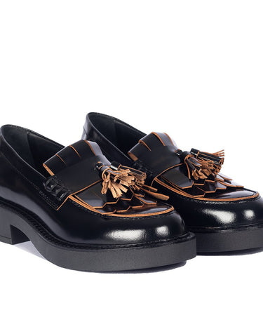 ANGULUS Chunky Penny loafer med frynser og kvastdetalje Black/Light Brown Backside - KYOTO - ANGULUS