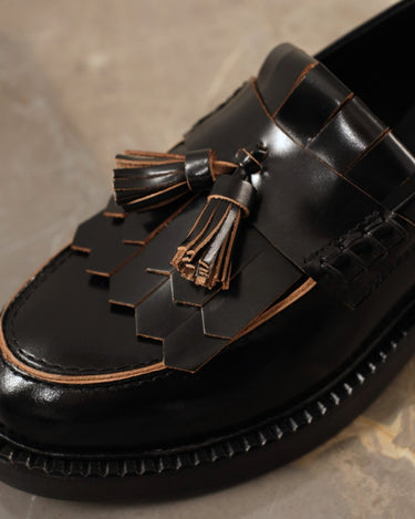 ANGULUS Chunky Penny loafer med frynser og kvastdetalje Black/Light Brown Backside - KYOTO - ANGULUS