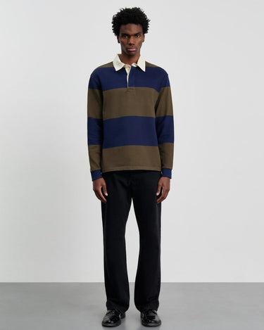 ANOTHER ASPECT Rugby Polo 1.0, Navy Brown Stripe - KYOTO ANOTHER