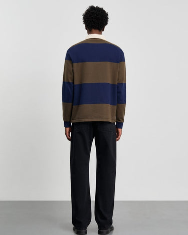 ANOTHER ASPECT Rugby Polo 1.0, Navy Brown Stripe - KYOTO ANOTHER
