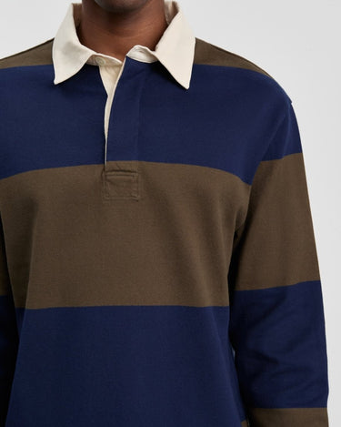 ANOTHER ASPECT Rugby Polo 1.0, Navy Brown Stripe - KYOTO ANOTHER