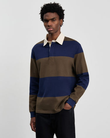 ANOTHER ASPECT Rugby Polo 1.0, Navy Brown Stripe - KYOTO ANOTHER