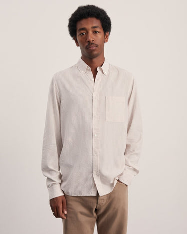 ANOTHER ASPECT Shirt 1.0, Ecru Brown Stripe - KYOTO - ANOTHER ASPECT