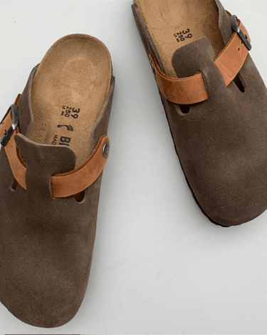 Birkenstock Boston BS Mixed Leather Slippers Concrete Gray - KYOTO - Birkenstock
