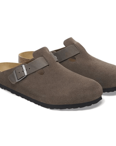 Birkenstock Boston BS Mixed Leather Slippers Concrete Gray - KYOTO - Birkenstock