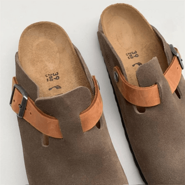 Birkenstock Boston BS Mixed Leather Slippers Concrete Gray - KYOTO - Birkenstock