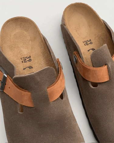 Birkenstock Boston BS Mixed Leather Slippers Concrete Gray - KYOTO - Birkenstock