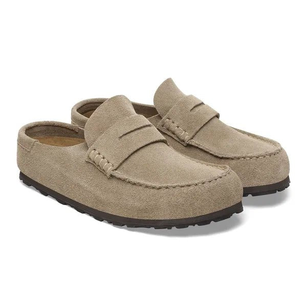 Birkenstock Naples Wrapped Suede Leather Slippers Taupe Regular Birkenstock Naples Wrapped Suede Leather Slippers Taupe Regular