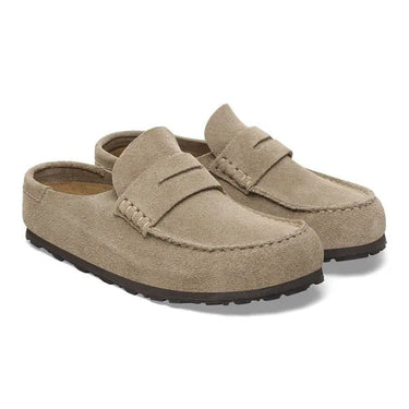 Birkenstock Naples Wrapped Suede Leather Slippers Taupe Regular - KYOTO - Birkenstock