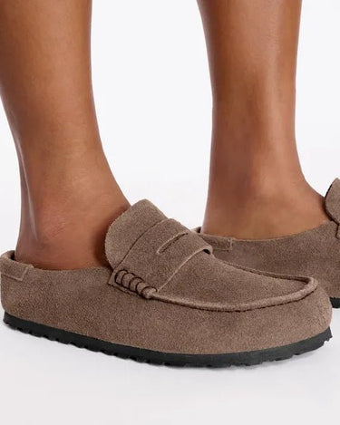 Birkenstock Naples Wrapped Suede Slippers Concrete Gray Regular - KYOTO - Birkenstock