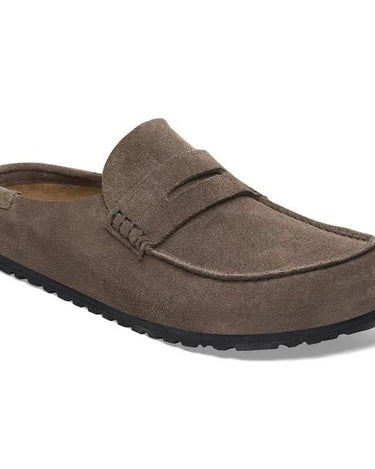 Birkenstock Naples Wrapped Suede Slippers Concrete Gray Regular - KYOTO - Birkenstock