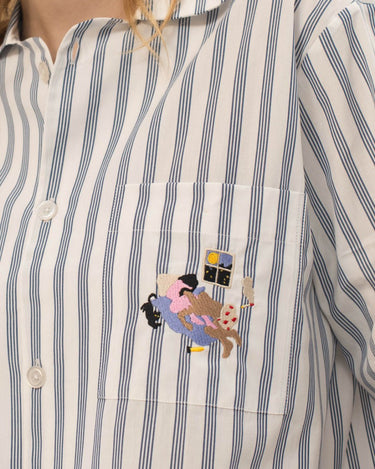 Carne Bollente Pillow Talk (Pyjama TOP) Nattøj Stripes Blue - KYOTO - Carne Bollente