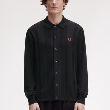 Fred Perry BUTTON KNITTED SHIRT Black - KYOTO - Fred Perry