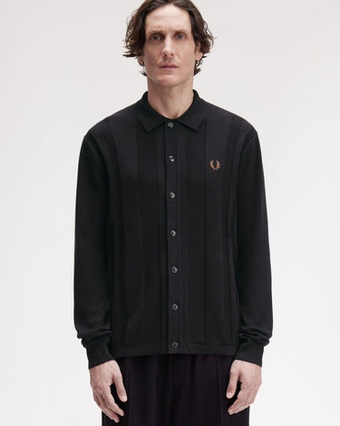 Fred Perry BUTTON KNITTED SHIRT Black - KYOTO - Fred Perry