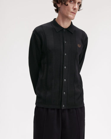 Fred Perry BUTTON KNITTED SHIRT Black - KYOTO - Fred Perry