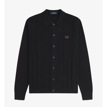 Fred Perry BUTTON KNITTED SHIRT Black - KYOTO - Fred Perry