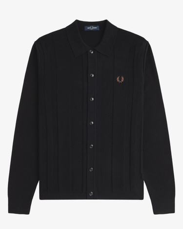 Fred Perry BUTTON KNITTED SHIRT Black - KYOTO - Fred Perry