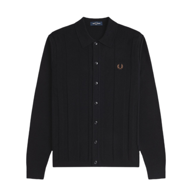 Fred Perry BUTTON KNITTED SHIRT Black - KYOTO - Fred Perry