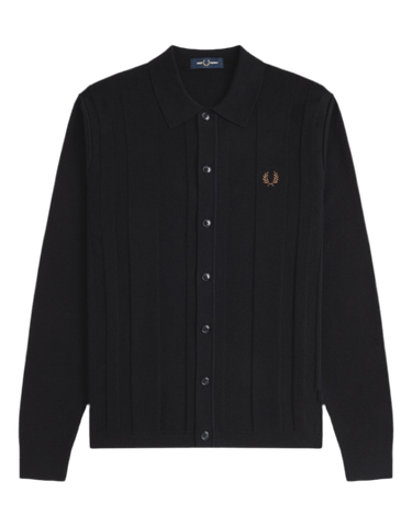 Fred Perry BUTTON KNITTED SHIRT Black - KYOTO - Fred Perry