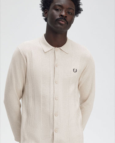 Fred Perry Button Trough Knitted Shirt PORRIDGE MARL - KYOTO - Fred Perry