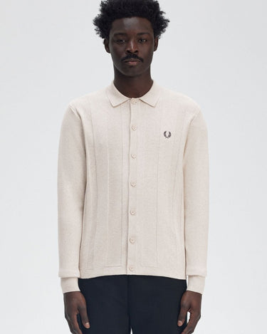 Fred Perry Button Trough Knitted Shirt PORRIDGE MARL - KYOTO - Fred Perry