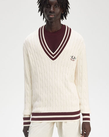 Fred Perry Cable Knit Tennis Jumper Ecru - KYOTO - Fred Perry