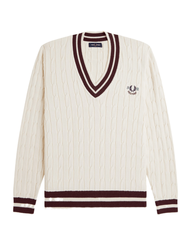 Fred Perry Cable Knit Tennis Jumper Ecru - KYOTO - Fred Perry