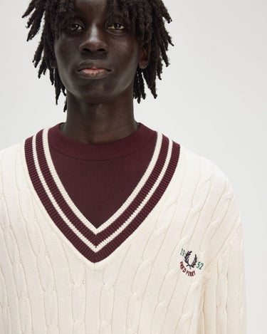 Fred Perry Cable Knit Tennis Jumper Ecru - KYOTO - Fred Perry