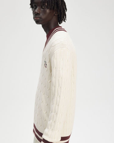 Fred Perry Cable Knit Tennis Jumper Ecru - KYOTO - Fred Perry