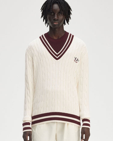 Fred Perry Cable Knit Tennis Jumper Ecru - KYOTO - Fred Perry