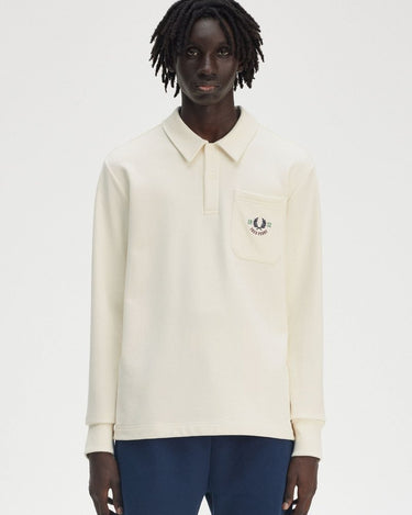 Fred Perry Embroidered Champion Collared Sweatshirt Ecru - KYOTO - Fred Perry