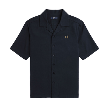 Fred Perry Pique Texture Revere Collar Shirt Navy - KYOTO - Fred Perry