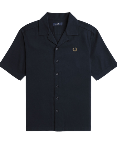 Fred Perry Pique Texture Revere Collar Shirt Navy - KYOTO - Fred Perry