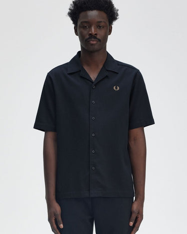 Fred Perry Pique Texture Revere Collar Shirt Navy - KYOTO - Fred Perry