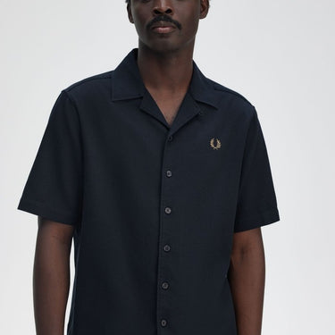 Fred Perry Pique Texture Revere Collar Shirt Navy - KYOTO - Fred Perry