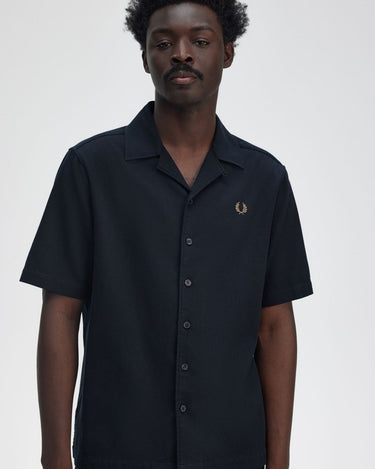 Fred Perry Pique Texture Revere Collar Shirt Navy - KYOTO - Fred Perry