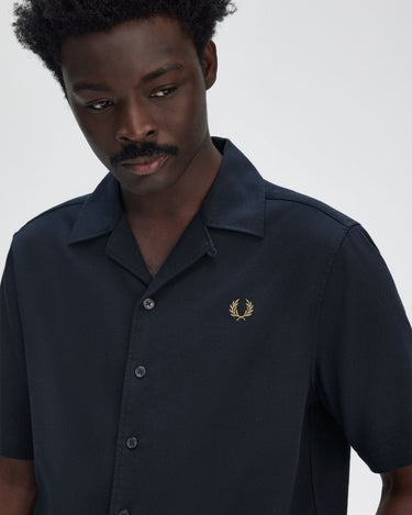 Fred Perry Pique Texture Revere Collar Shirt Navy - KYOTO - Fred Perry