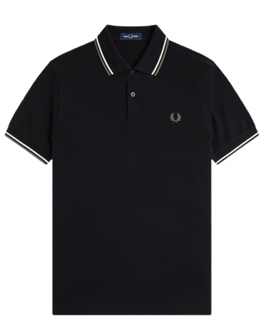 Fred Perry TWIN TIPPED FP SHIRT Black/GREEN - KYOTO - Fred Perry