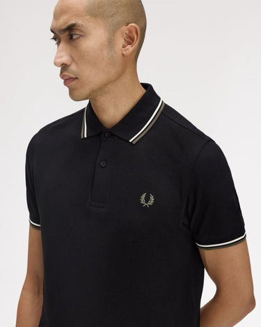 Fred Perry TWIN TIPPED FP SHIRT Black/GREEN - KYOTO - Fred Perry