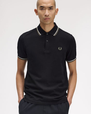 Fred Perry TWIN TIPPED FP SHIRT Black/GREEN - KYOTO - Fred Perry
