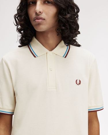 Fred Perry TWIN TIPPED FP SHIRT ECRU/OXBLOD - KYOTO - Fred Perry