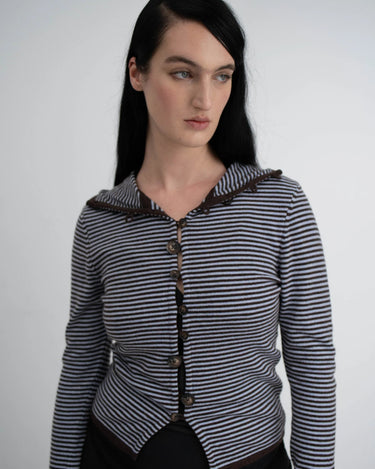 KERNEMILK LOONEY CARDIGAN Light blue, stripe - KYOTO - KERNEMILK