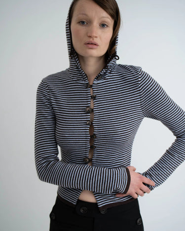 KERNEMILK LOONEY CARDIGAN Light blue, stripe - KYOTO - KERNEMILK